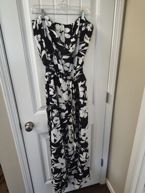Strapless Wild Jasmine Black and White Floral Jumpsuit